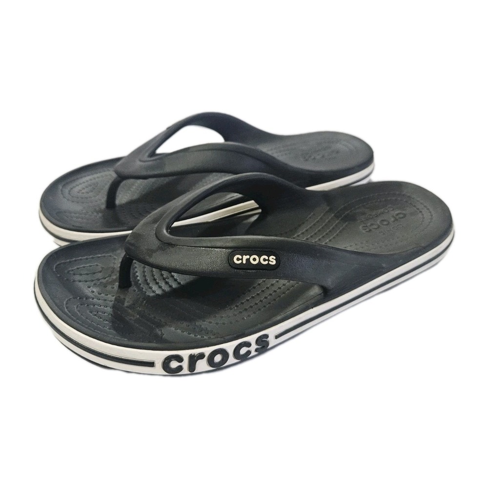 Crocs Unisex Bayaband Flip Sandals Black/White US Men's 12 Women's 10